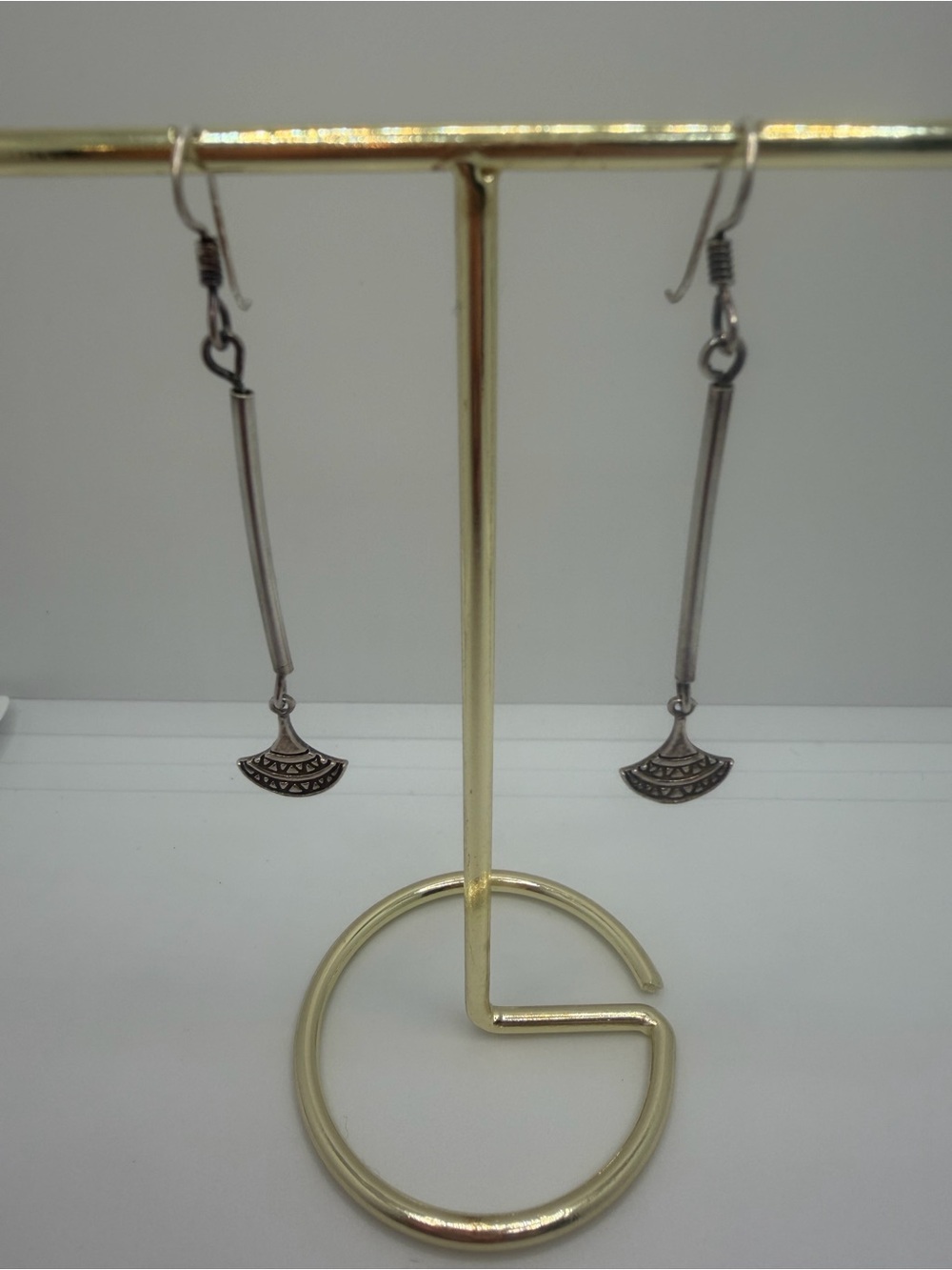 Sterling Silver 925 Long Dangle Earrings with Fan Charm
